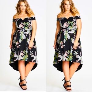 City Chic hi low floral formal dress with sweetheart neckline - size M/18